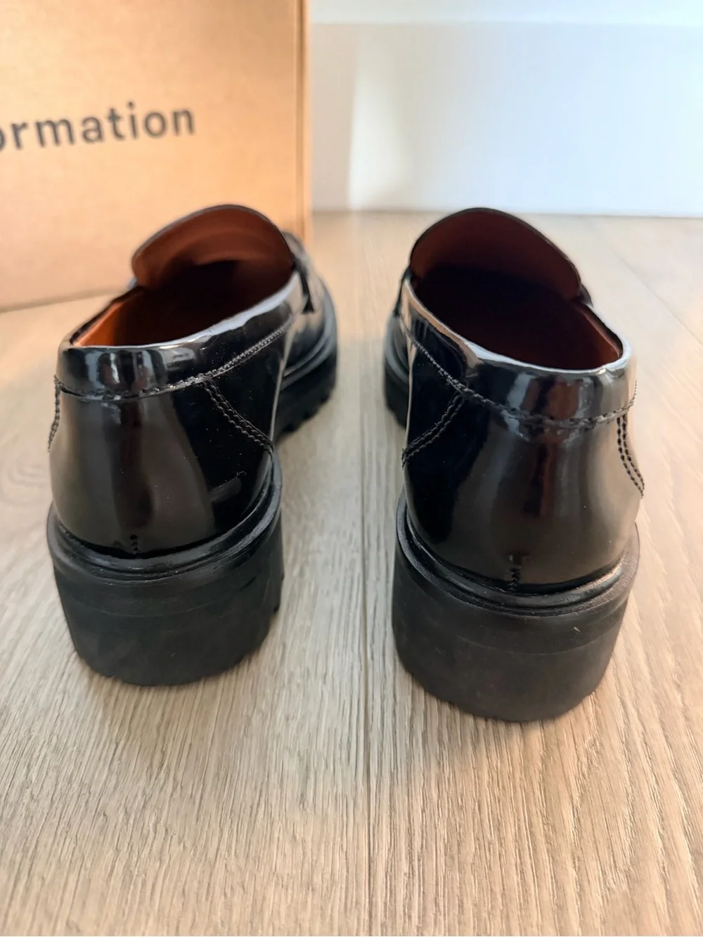 Reformation Black Patent Lug-Sole Penny Loafers